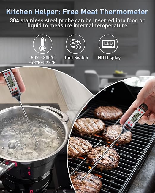 Eventek Infrared Thermometer Gun, [3 in 1] -58°F~1112°F (-50°C~600°C) Digital Laser Temperature Gun for Cooking, Pizza Oven, Grill & Engine with Adjustable Emissivity, Meat Thermometer & Bag Included