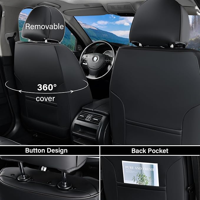Coverado 2 in 1 Seat Covers for Car Full Set, Conversions Between Warm Suede and Cold Ice Silk for Car Seat Protector Car Accessories Universal Fit for Most Cars SUVs and Trucks（Black&Gray）