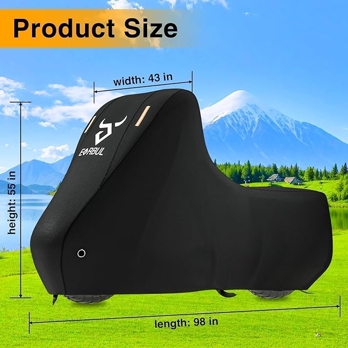 EVRBUL Motorcycle Cover Waterproof Heavy Duty 420D Outdoor Motorbike Sun Cover Compatible with Harley Heritage Softail Classic Fat Boy Softail Slim and up to 98’’ Most Motorcycle (Without Side Box)