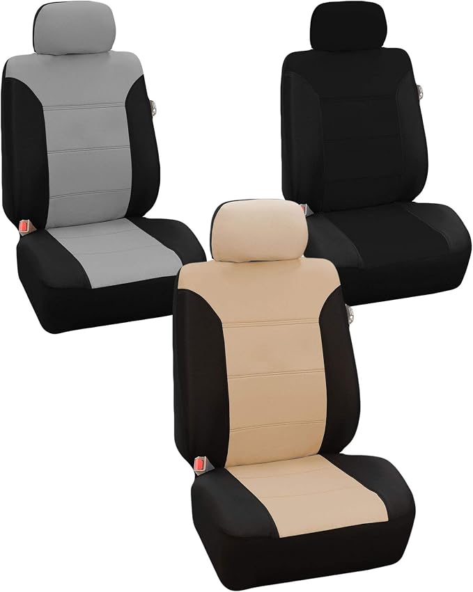 FH Group 3 Row 7 Seater Classic Khaki Set Car Seat Covers, Airbag and Split Rear Car Seat Cover, Universal Fit, Cars Trucks and SUV Car Accessories, Black