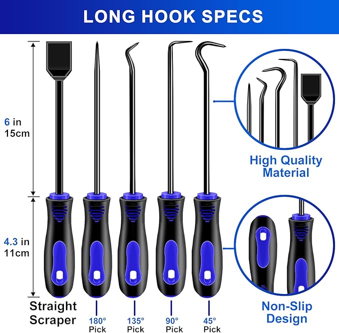 13 Pcs Precision Hook and Pick Tool Set with Clip Removal Plier Rivets Puller Fastener Remover Telescoping Magnetic Pickup Gasket Scraper for Electronics Maintenance Pick Tools Automotive Repair Blue