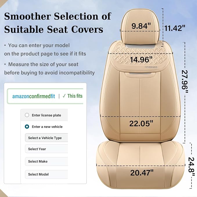 Coverado Seat Covers, Car Seat Covers Front Seats, Beige Nappa Leather Car Seat Covers, 2 Pack Waterproof Front Seat Covers, Breathable Leather Seat Cushion Universal Fit Most Cars Trucks