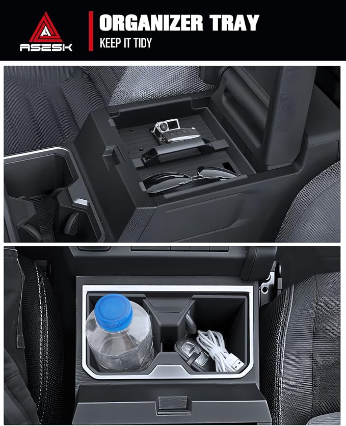 for 2025~2026 Toyota 4runner - 6th Gen 4Runner 2Pcs Center Console Armrest Organizer Tray ABS Materials& Silicone Cup Holder Insert
