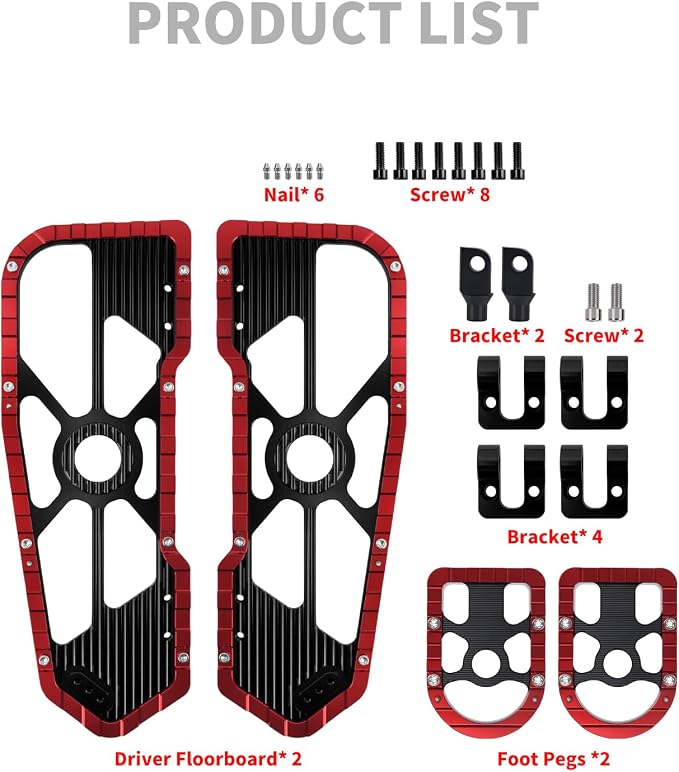 Motorcycle Floorboards Driver Passenger Footboards Wide Foot Pegs Board Pedal Compatible with Touring Electra Road Street Glide Softail Road King Red Edge