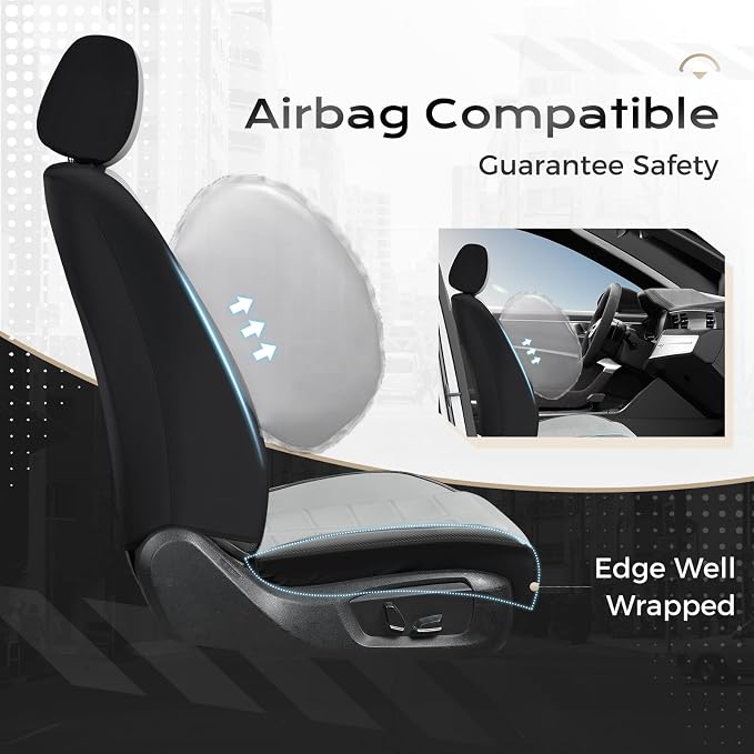 Coverado Front Seat Leather Covers, Full Leather Construction with Carbon Fibre Weave, Universal Fit for Most Cars SUV Trucks (Gray)