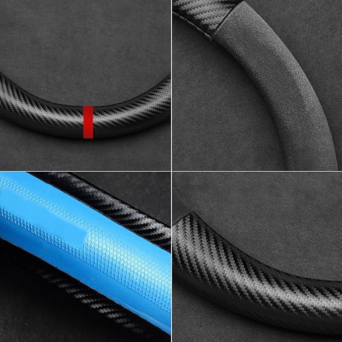 Suede Carbon Fiber Steering Wheel Cover, Compatible with Accord Civic Clarity CR-V Insight Odyssey Passport Pilot Ridgeline 15 inch Suede Leather Sport Non-Slip Interior Accessories