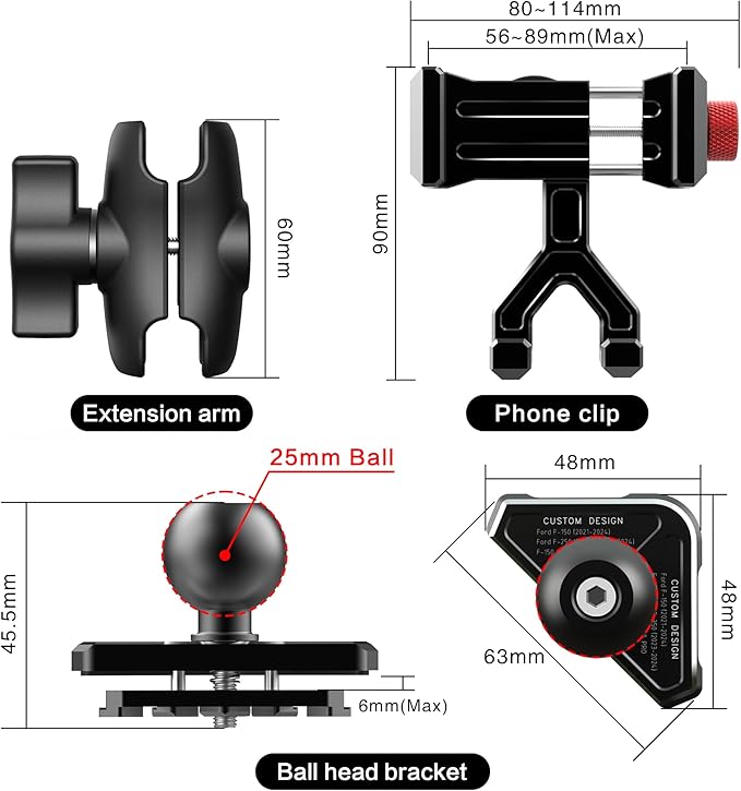 EASEORD Aluminum Vent Phone Mount Compatible with Ford F150 (2021-2025), F-250/F-350 (2023-2024), F150 Lightning XL & PRO，Metal Phone Holder with 360 Rotation for iPhone, Android, Samsung & All Phones