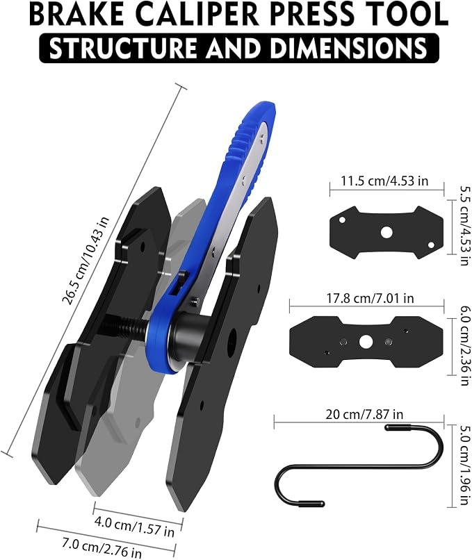 Brake Caliper Compression Tool,360° Swing Ratchet Switch With Additional 2 pcs Large Steel Plate and 2 Hooks&Nylon Grip Work Gloves for Single/Twin/Quad Piston,Disc Brake Repair/Car,Truck,SUV(Blue)