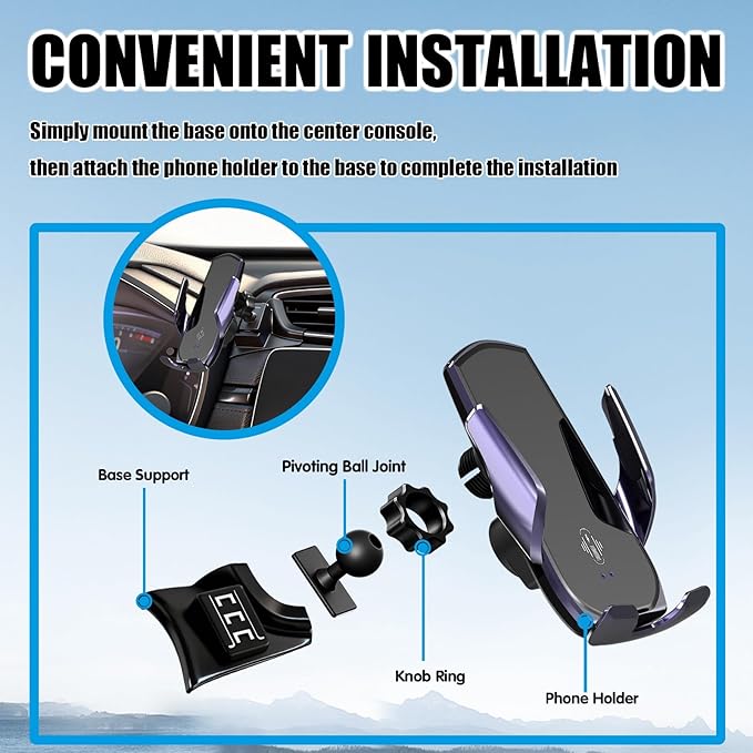 Car Phone Mount for Honda CR-V 2017–2022, 15W Wireless Fast Charging Auto-Clamping Vent Phone Holder, One-Hand Operation, Hands-Free, 360° Adjustable, Without Blocking Airflow