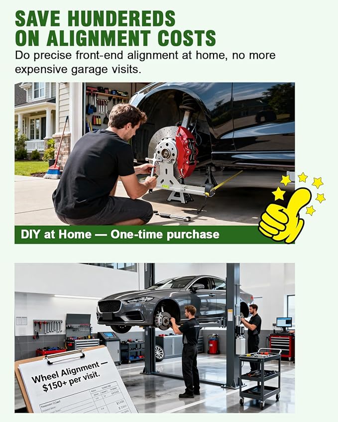 Wheel Toe Alignment Tool Kit for at Home DIY Garage Use, Stainless Steel Toe Plates with Dual Tape Measures, Quick Front-End Toe Check for Automotive Cars Trucks SUVs (Patent Design)