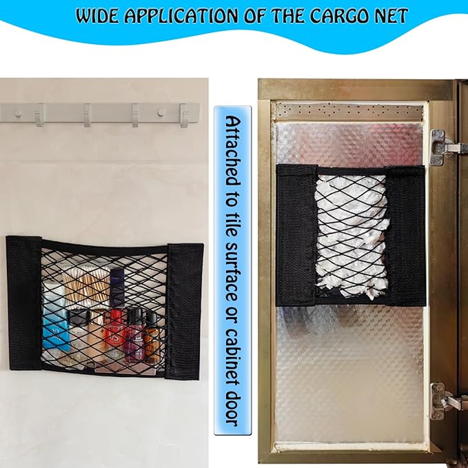4Pack Automotive Cargo Net Car Storage Wall Sticker Organizer Pouch Bag Elastic Mesh Pocket with Tape Stickers for Trunk Organizer Holder for Cabinet Organize 4PCS (Same Size)