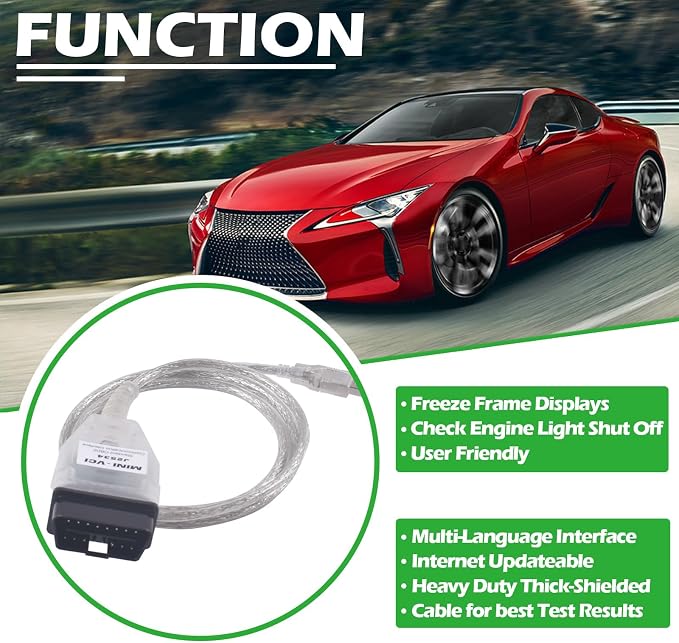 MINI VCI J2534 Cable Fit for Toyota Techstream-Latest Version V18.00.008,OBD2 to USB Diagnostic & Reprogramming Cable Fit for Toyota Lexus Scion Vehicles Work with Windows XP Win7 Win10 32/64 bit