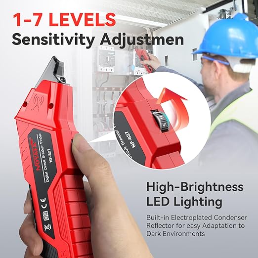NF-827S Circuit Breaker Locator, GFCI Outlet Tester, Circuit Breaker Finder Tool, 90-120V AC Digital Circuit Finder with NCV Testing and Flashlight, Includes Carrying Case and Adapters
