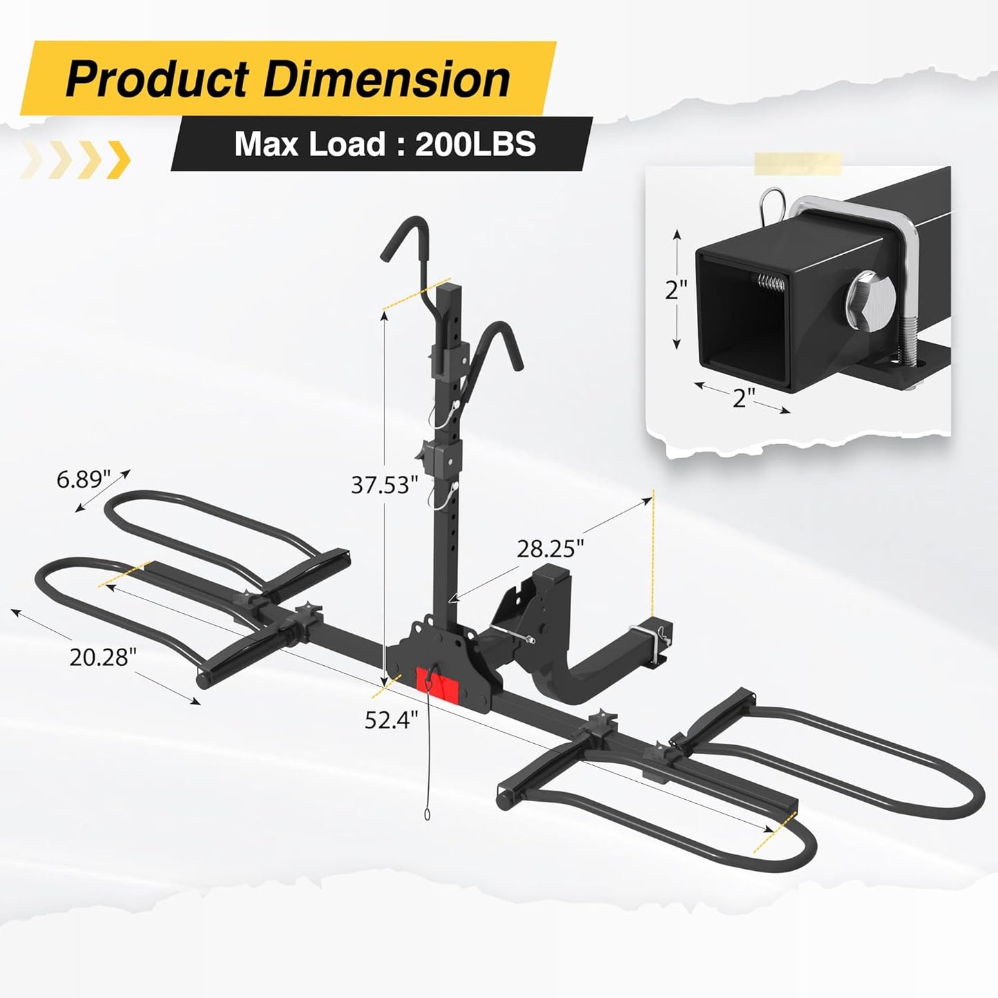 Hitch Bike Rack,Wobble Free Smart Tilting Folding Bicycle Car Racks for Standard,Fat Tire Ebike Rack for Tow Hitch, 2-Bike 200 lbs Capacity, Fit 2 inch Receiver