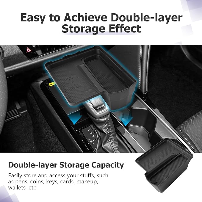 LUWU 2PCS Center Console Organizer Compatible with Toyota Camry 2025 2026 Accessories Wireless Charging Organizer Insert Tray, Cup Holder ABS Material Black