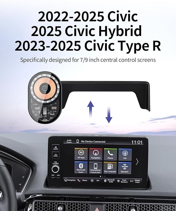 Wireless Charging car Phone Holder for 2022-2025 Honda Civic/2025 Civic Hybrid/2023-2025 Civic Type R Accessories 7/9 inch Screen Fixed Clip,car Phone Mount Compatible with MagSafe