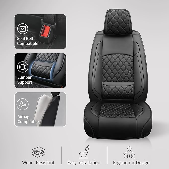 Fit Escape Car Seat Covers for Ford Escape 2001-2025 2026 - Luxury Leather, Anti-Slip, All-Weather, Waterproof & Breathable, Airbag Compatible, 2 Front Seats Only (Black)