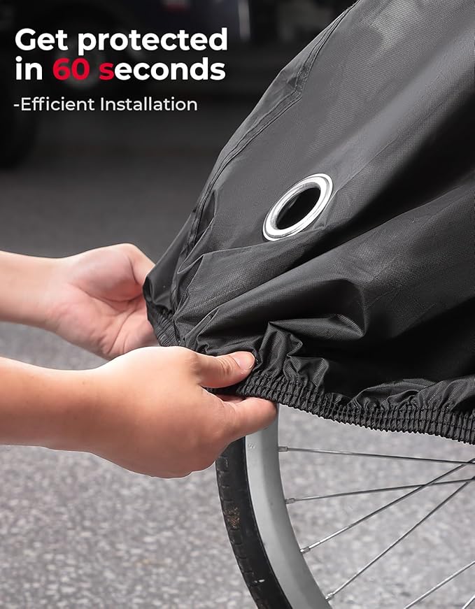 KEMIMOTO Bike Cover Outdoor, 420D Heavy Duty Trike Covers Larger Cargo Bicycle Rain Covers Storage Waterproof UV Protection Windproof Folding, Ebike Tarp for Adult Tricycles, Cargo 3 Wheel Bikes