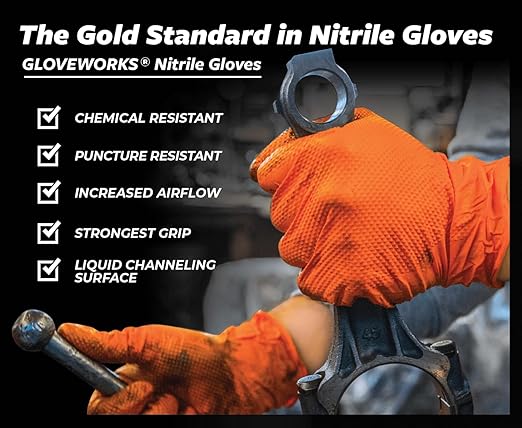 GLOVEWORKS 8 Mil Orange Nitrile Disposable Gloves Heavy Duty Industrial RDT for Mechanic and Automotive, XL 2 Boxes of 100