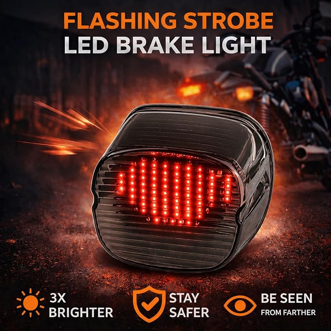 Eagle Lights Strobing LED Brake Light for Harley Davidson Motorcycles with Bottom License Plate Window - Smoked