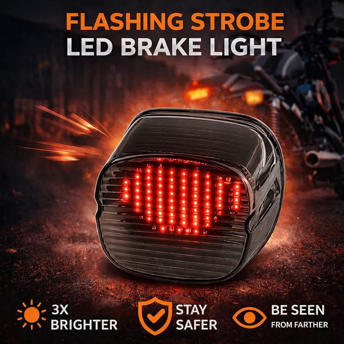 Eagle Lights Flashing Strobe Layback LED Tail Brake Light Kit Compatible With Harley Davidson Motorcycles - No License Plate Window