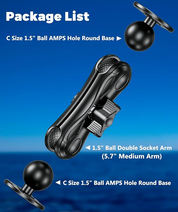 VAZESWIN Aluminum Alloy Fish Finder Mount with 1.5" Ball AMPS Hole Round Plates, 5.7" Medium Arm Marine Electronic Mount Tablet Holder for Garmin, Lowrance, Humminbird, Raymarine and More