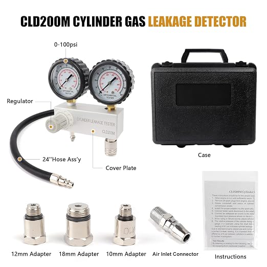 Cylinder Leak Down Tester Kit, Cylinder Gas Leakage Detector | Dual-Gauge 0-100PSI/700kPa CLD200M Cylinder Gas Leakage Detector 10-18mm Spark Plugs Gas Engine Diagnostic Tool, Black