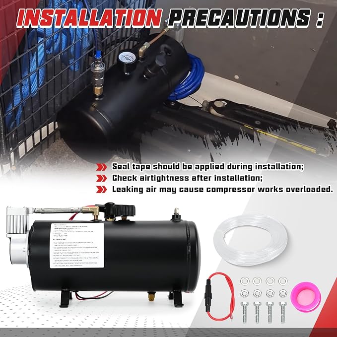 PTNHZ DC 12V MAX 150PSI Air Compressor Tank Pump w/3 Liter 0.8 Gallon Tank For Train Truck Boat Pickup Motorhome Portable Air Compressor Pump