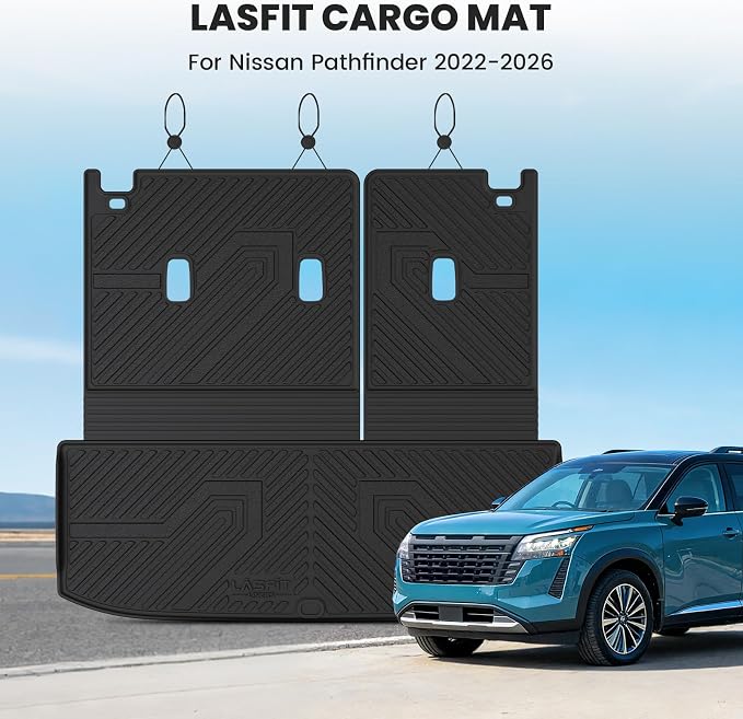 LASFIT Cargo Mat & Backrest Mats for Nissan Pathfinder 2026 2025 2024 2023 2022, All Weather TPE Custom Fit Cargo Liner Trunk Mats & Seatback Mats Accessories, Black