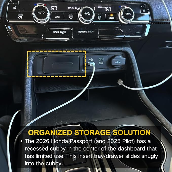 Storage Drawer Tray with Handle for 2026 Honda Passport Trailsport Elite/2025 2024 2023 Honda Pilot Center Console Organizer Accessories Extra Storage (Not for Ridgeline)