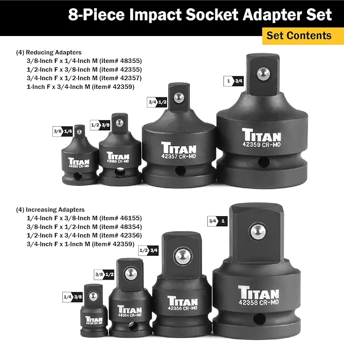 Titan 40000 8-Piece Impact Socket Adapter Set