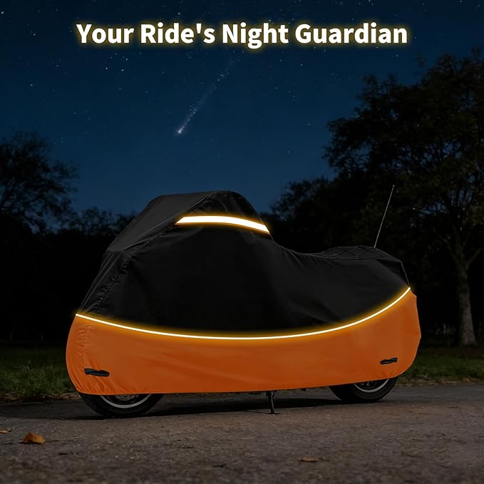 Heavy Duty Motorcycle Cover Waterproof Outdoor Storage - Road King Glide Street Glide Heritage Classic for Low Riders and Most Motorcycles(Black&Orange)