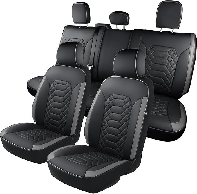 Seat Covers for Ford F150 2015-2026 SuperCrew & Ford F250 F350 F450 Super Duty 2017-2026 Crew Cab, Faux Leather Waterproof Pickup Truck Seat Covers (5 Seats) Interior Accessories