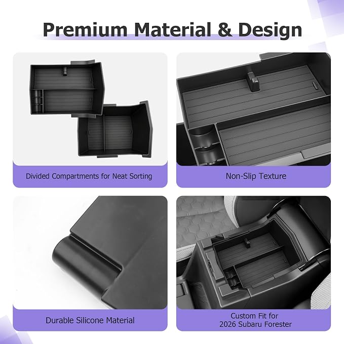 LUWU 2-Pack Forester 2026 Center Console Organizer for 2026 Subaru Forester Accessories (Touring/Wilderness/Premium) Armrest Console Storage Box Insert Tray ABS Material Black Coin Container