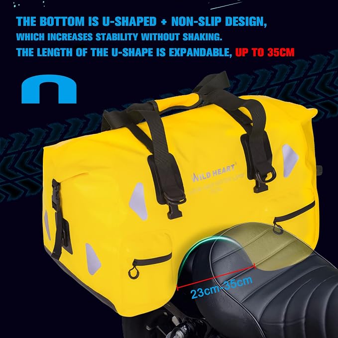 WILD HEART Dry Motorcycle Tail bag 70L/50L With Rope Straps and Inner Pocket Waterproof PVC 500D for Travel,Motorcycle and so on