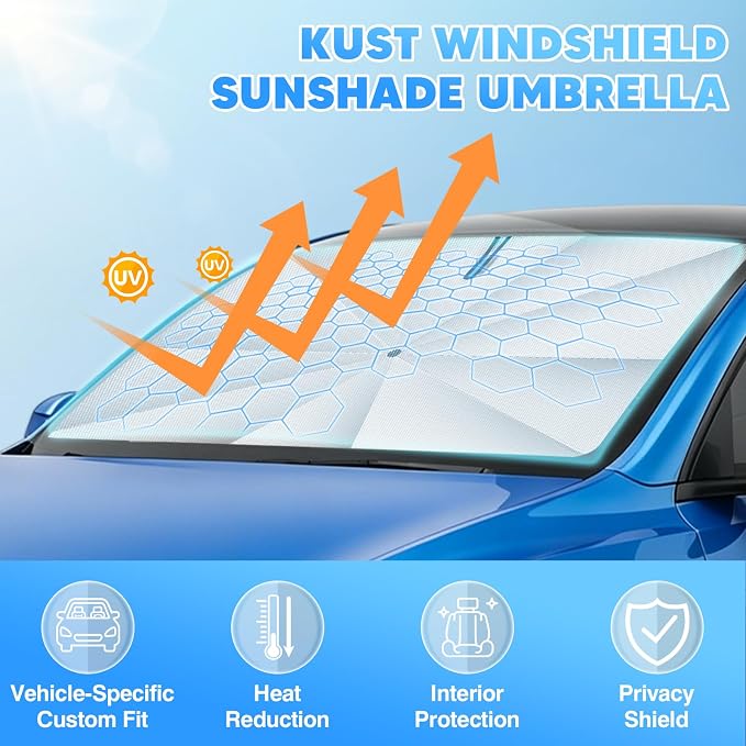 KUST Ice Crystal Sun Shade Umbrella for F150 F-150/ Silverado/Tundra/RAM 1500/ Sierra | Custom Fit Windshield Sunshade | Foldable Sunshade with Bendable Handle | Blocks Heat & UV Rays