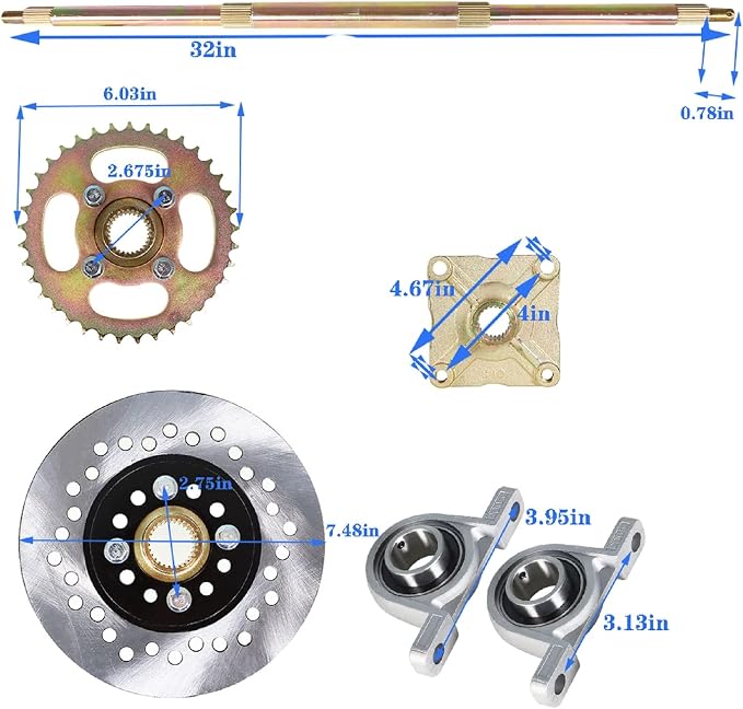 Labwork 1.2x 32 Live Rear Axle Kit + Disc Wheel Hub Replacement for 428 Sprocket Go Kart ATV Quad and Drift Trikes