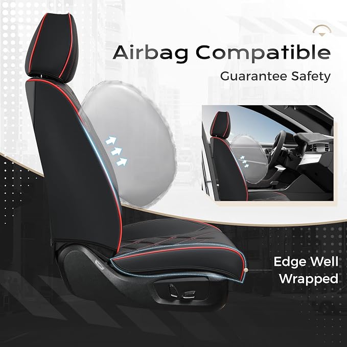 Coverado Car Seat Covers Full Set, Seat Covers for Cars, Waterproof Leather Automotive Seat Cover, Universal Car Interior Protectors Cushion for Most Cars
