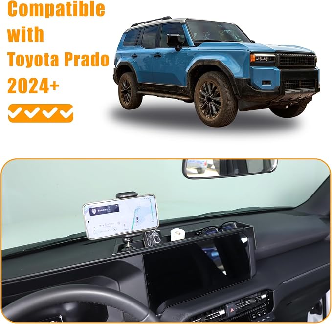 Center Console Dash Organizer Tray Compatible with Toyota Land Cruiser 250 Prado 2024 2025 2026 Navigation Screen Rear Insert Auxiliary Storage Box,Phone Holder Accessories (Style A)