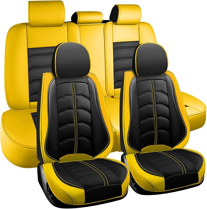 Car Seat Cover for Toyota Highlander 2001-2026, Durable Wear Resistant Waterproof Seat Cover, Breathable No Odor Premium Leather Vehicle Interior Accessories.(Standard 5 Seats,Black Yellow)