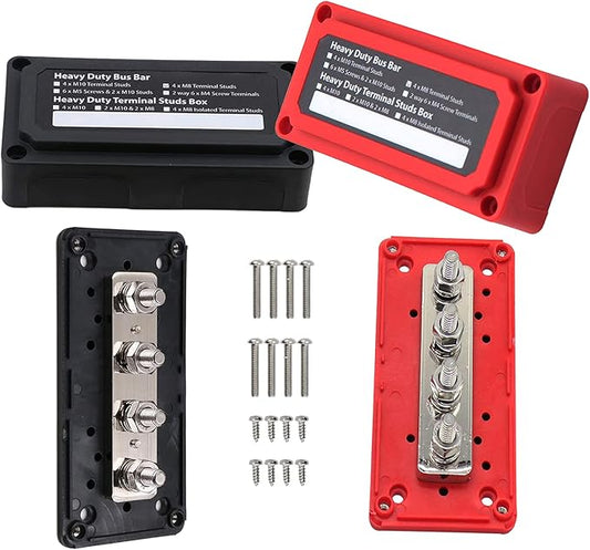 300A Bus Bar 12V Heavy Duty Module Design Power Distribution Block Waterproof Bus bar Box with 4X M8(5/16") Terminal Studs for Battery Marine Automotive RV Car Truck (Black & Red)