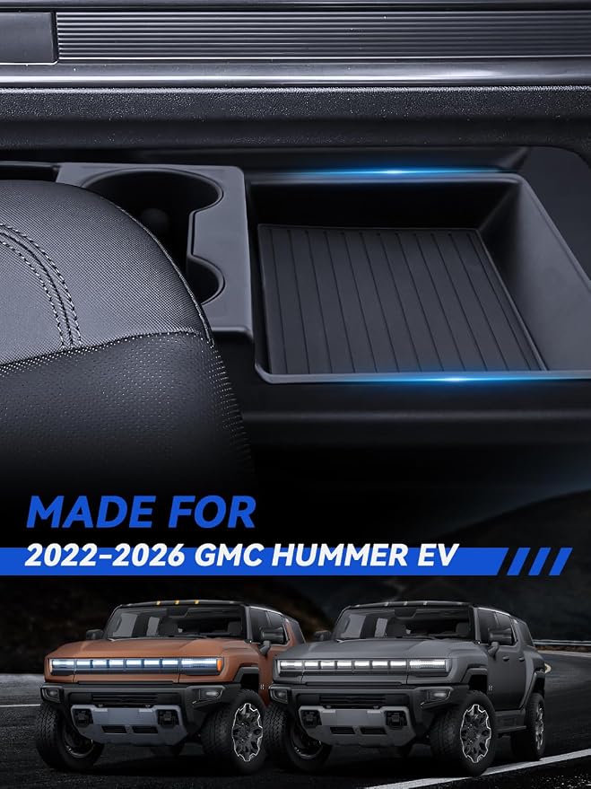 for Hummer Lower Center Console Organizer 2023 2024 2025 2026 GMC Hummer EV SUV Accessories 2 Pcs Set with Center Console Organizer + Cup Holder Durable ABS Plastic
