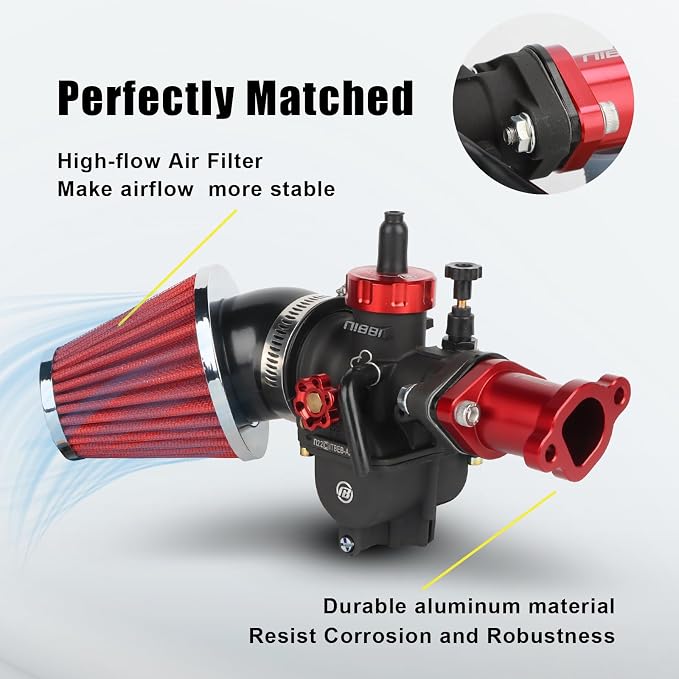 NIBBI Predator 212 Carburetor PE22FL Kit,212 Predator Performance Part Intake Pipe Inlet Manifold For Mini Bike 196cc/212cc/224cc Engine GX160 GX200 with Air Filters (Red)