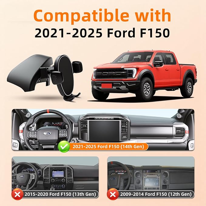 Phone Holder for F150 (2021-2024 2025, 14th Gen), Dash Phone Mount for Truck, 360° Mobile Holder, Hands Free Automobile Cradlest for iPhone, Samsung & Android, Car Gadgets & Accessories for Ford F-150
