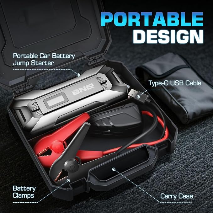 DNA Motoring TOOLS-00269 12V 1500A 15000 mAh Multi-Function Portable Car Battery Jump Starter for Up to 7.0L Gas & 5.5L Diesel Engine, with Carry Case, White