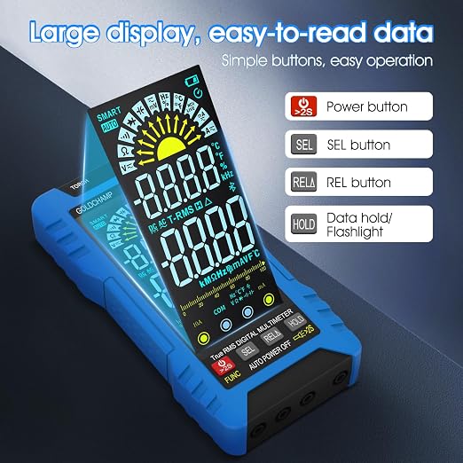 Digital Multimeter TRMS 6000 Counts, Auto-Ranging Voltmeter with NCV, Measures AC/DC Voltage/Current, Resistance, Capacitance, Temperature, Diode, Frequency/Duty-Cycle for Automotive & Home