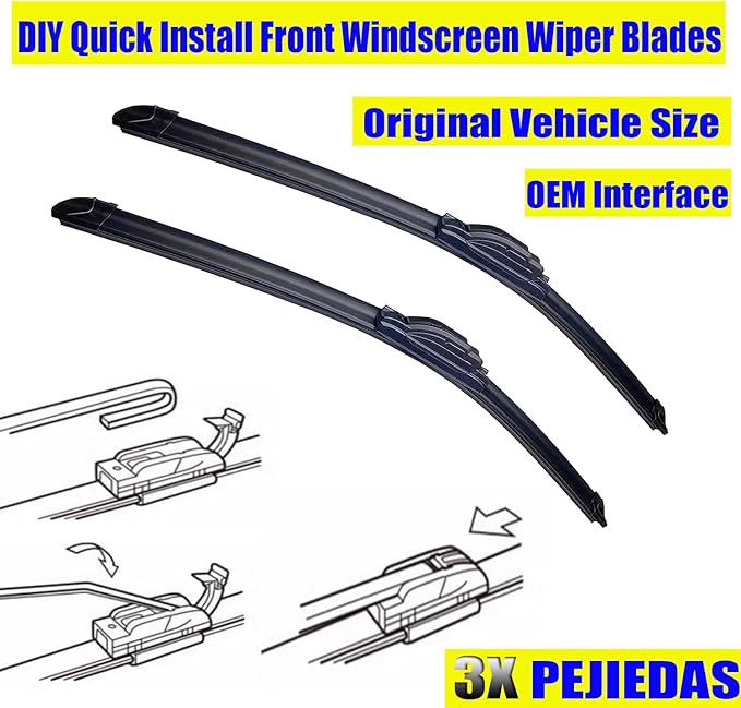 3 x OEM Wiper Blades, Replacement Wiper Blades for Jeep Compass 2017-2022/Scion iQ 2012-2015, (24“ & 18” Front Wipers + 10” Rear Wiper Blades)