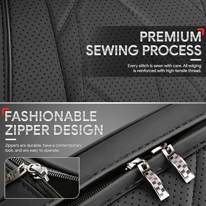 Touring Series Leatherette Front Row Set Seat Covers Universal for Cars Trucks SUV, Black, CA-SC-Touring-F-BK
