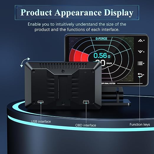 Liiiyuan Obd2 Gauge Display, XS New 1,Heads Up Display with Vehicle Inclinometer, Multi-Function Digital Instrument Cluster with Speed, RPM for All Cars.