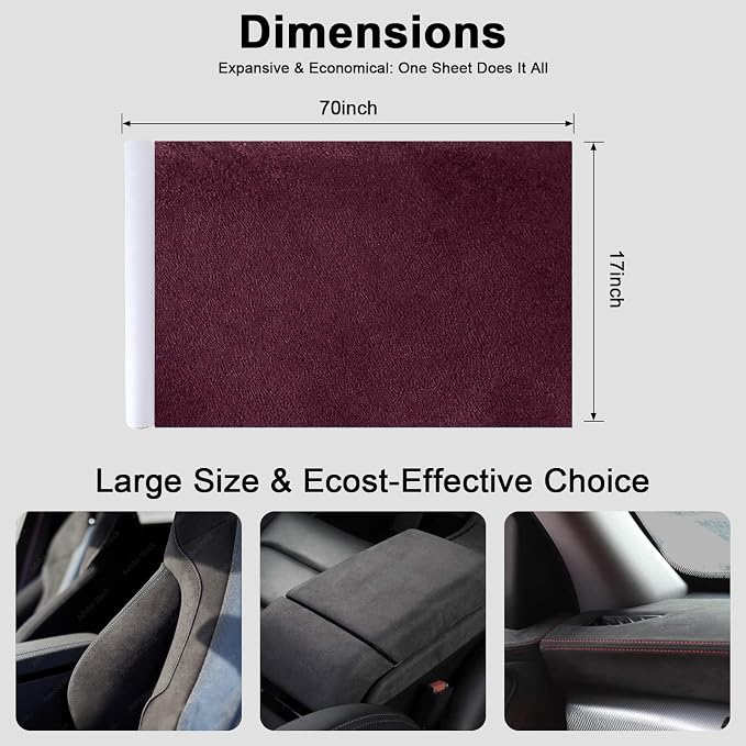 Premium Burgundy Suede Fabric Wrap - 17x70 inch Suede Wrap for Car Interior - Self-Adhesive Microfiber and Synthetic Leather, Stretchable Interior Film for Car and Home Decor